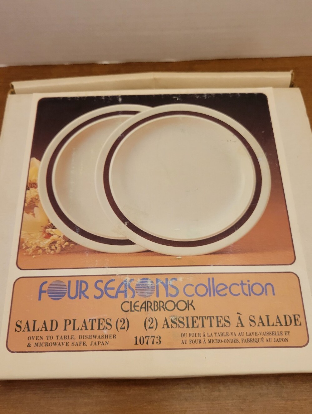 Four Seasons Collection White & Brown Salad Plates (Set of 2)-1970s-NEW